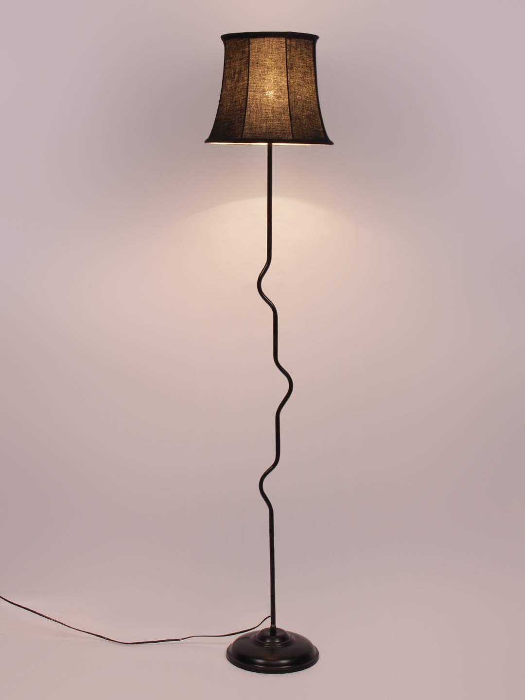 Devansh Soft Back Black Cotton Shade Floor Lamp with Black Base 3