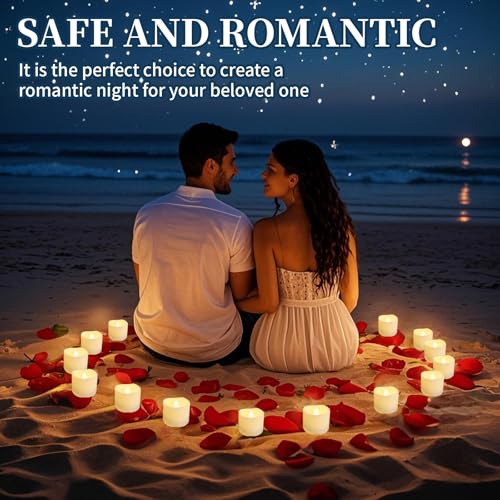 Image of 200 PCS Dried Real Red Rose Flower Petals for Wedding, 1.76oz Preserved Freeze Flower Girl Petals with 12 PCS LED Tea Lights Candles for Romantic Night Wedding Proposal Centerpeice Shower Party Decor