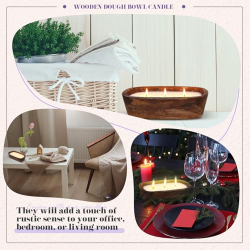 1 Pack 10 Inch Wood Dough Bowl Candles Home Rustic Dough Bowl Soy Candle 3 Wick Scented Candles Gifts for Men Women Farmhouse Table Centerpiece Home Decor for Christmas(Lavender) - Image 4