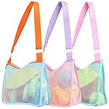 BSTiltion Mesh Beach Toy Bag 3Pcs Kids Seashell Bag Beach Sand Toy Totes Mesh Bag with Zipper Beach Toys Towels Swimming Accessories for Boys and Girls (3PCS-Green/Pink/Blue)