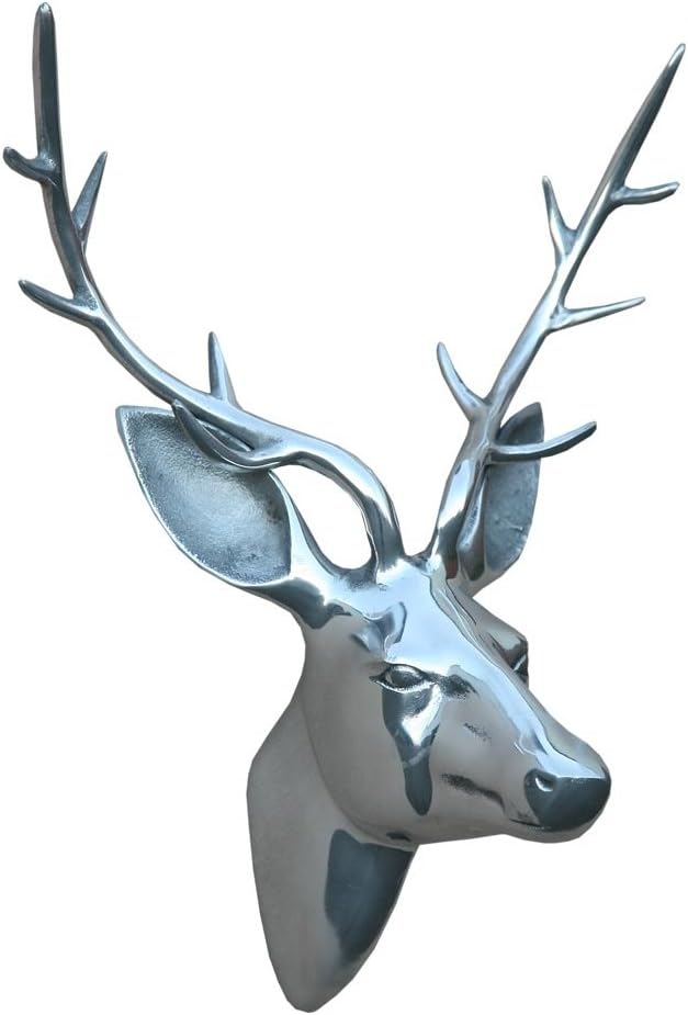 DUSX Aluminium Deer Wall Head, Aluminum, Sliver, 22x35x45 cm