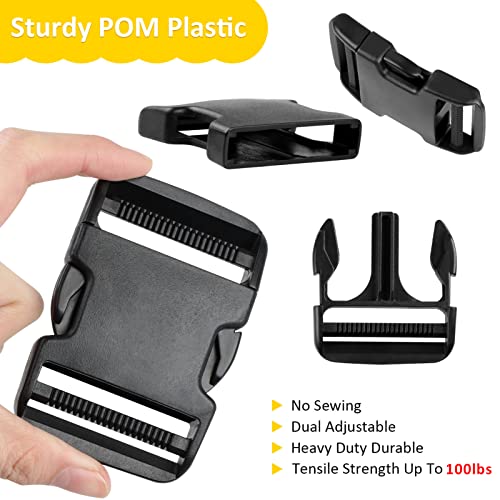 Heavy Duty Adjustable 2 Inch Plastic Buckles 6 Set, 6 Pcs Quick Side Release Buckle Dual & 6 Pcs Metal D Ring & 12 Pcs Tri-Glide Slide Clip For Nylon Strap Webbing… #TOP4