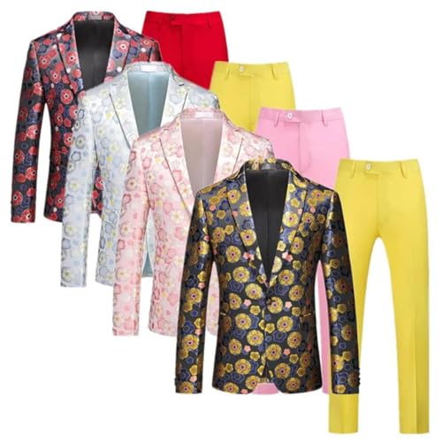 Men's Floral Print Performance Suit Set 2-Piece Stage Tuxedo Blazer Pants for Singers Weddings2