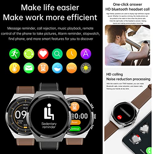 Tuanzi JM08 2 in 1 Smart Watch with Earbuds 1.28" Smartwatch TWS HiFi Stereo Wireless Headset Combo Bluetooth Phone Call for Android iOS (Silver Steel+Silicone)