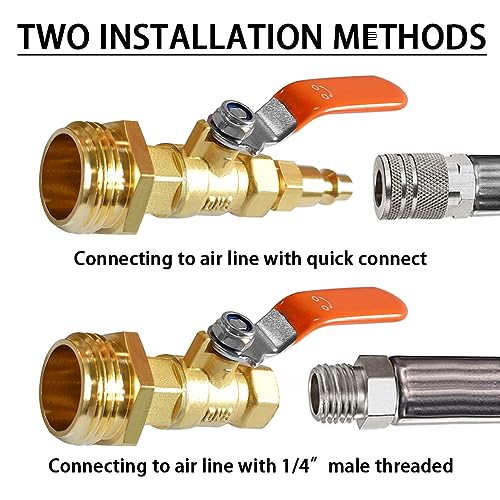 Image of Uenede RV Winterize Blowout Brass Adapter with Ball Valve, 1 /4 inch Air Quick Connecting Plug to 3 /4 inchGHT Male & 3 /4 inch GHT Female Thread
