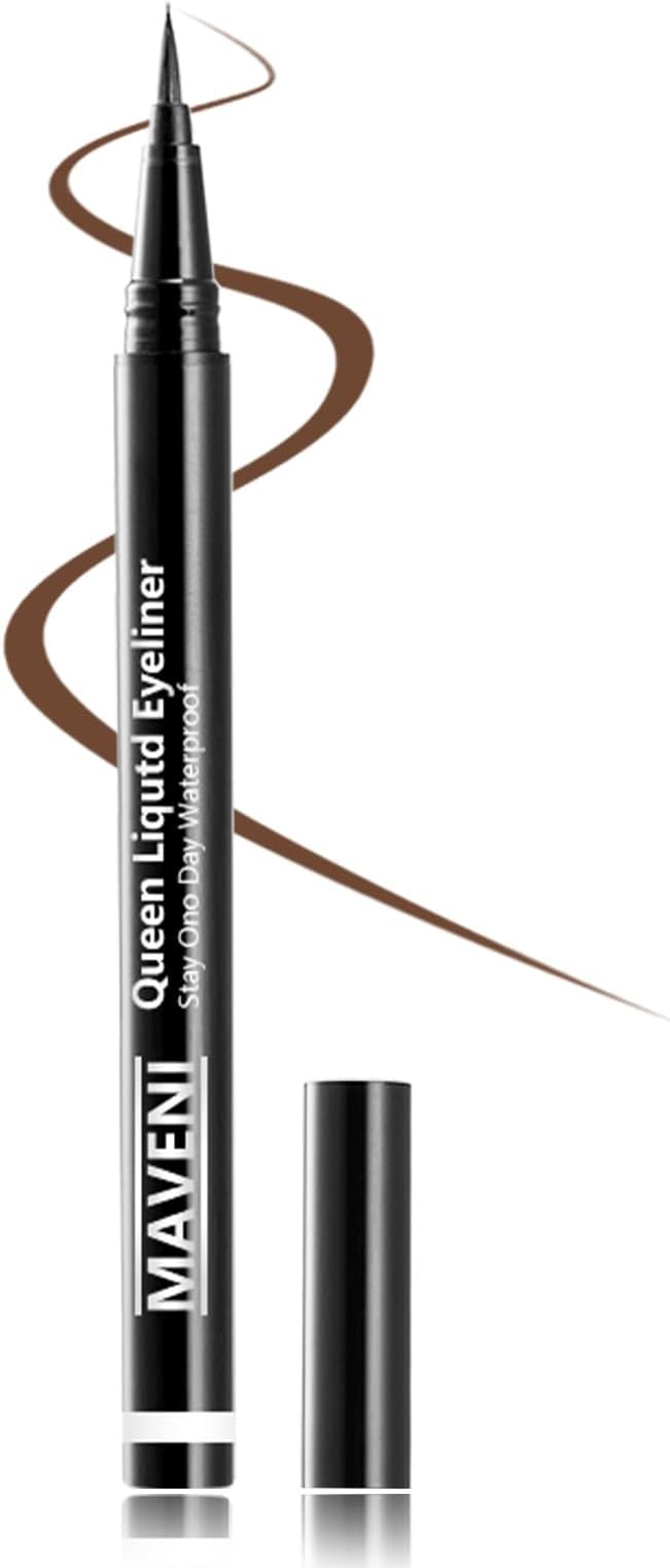 - Waterproof Liquid Eye Liner, Stay One Day Makeup with Fine Brush Tip Lasting Satin Finish, Smudge-Proof & Transfer-Resistant (03# Red Brown)