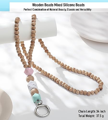 Image of Teacher Lanyard Lanyards for ID Badges Keys Women Wood Silicone Beaded Lanyard with ID Holder Work Jewelry