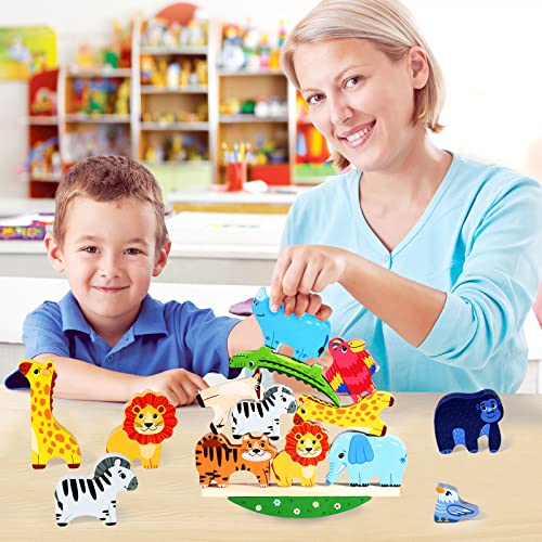 Atoylink Montessori Holzspielzeug ab 2 3 4 5 Jahren Stapelspiel Stapelspielzeug Tiere zum Stapeln Bausteine Balancespiel Holz Motorikspielzeug Feinmotorik Lernspielzeug Geschenke für Baby Kleinkinder