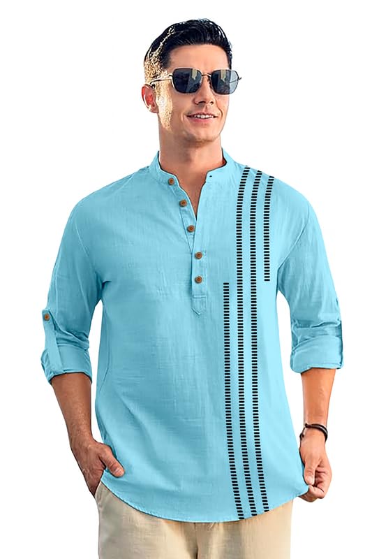 Men’s Cotton Blend Printed Short Kurta | Full Sleeve Mandarin Collar Stylish Ethnic Wear Kurta Shirt for Men-picture-35
