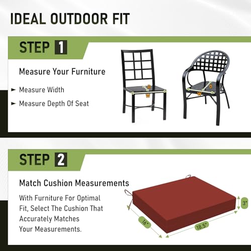 Image of Basic Beyond Outdoor Chair Cushions Set of 6, Square Corner Outdoor Cushions for Patio Furniture, Water Resistant Patio Chair Cushions with 2 Ties, 18.5x16x3, Brick Red