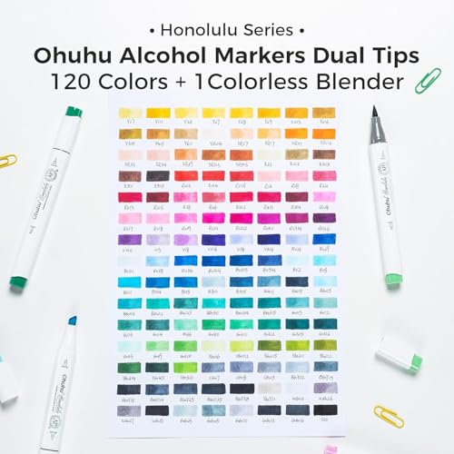 Image of Ohuhu Alcohol Markers Brush Tip-Double Tipped Art Marker Set for Artist Adults Coloring Illustration-120 Colors-Brush & Chisel Dual Tips-Honolulu B-Refillable Alcohol-Based Ink,Multi-Coloured