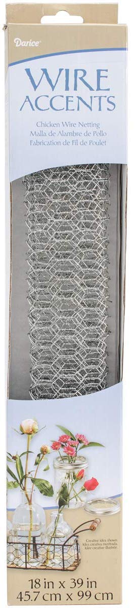 Darice Galvanized Metal Chicken Wire Net (1pc), Silver –Perfect for Craft Projects, Home Use and Gardening – Lightweight Mesh Wire is Easy to Work With, Cut and Shape– Can be Spray Painted, 18” x 39”