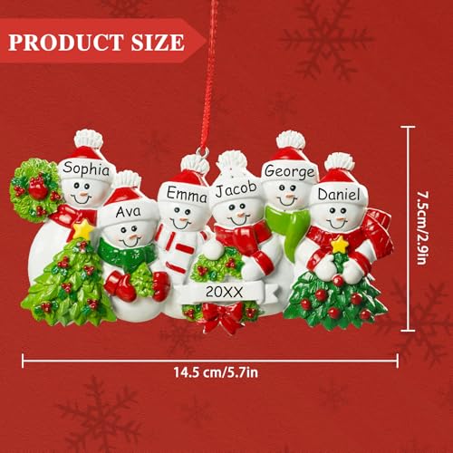 Image of iDIY 2026 Personalized Christmas Ornaments - Family of 6 - Custom Snowman Family Christmas Ornaments with Name, Customized Premium Resin Keepsake Gift Ornaments for Christmas Tree Decorations