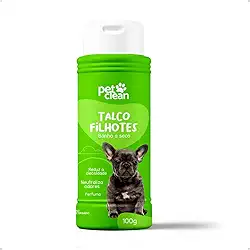 Talco Banho a Seco Filhotes Sem Enxague 100 gramas Cheiroso Para Cães e Gatos Elimina Odores Pet Clean