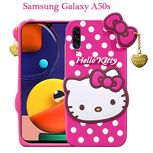 Image of Unirock Hello Kitty Back Case Cover for Samsung Galaxy A50s| 3D Cute Hello Kitty Case |Soft Silicone Rubber Back Cover with Pendant Kitty Cover for Samsung Galaxy A50s (Pink)