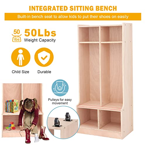 Dwale Birch Streamline 2-Section Toddler Coat Locker, Kids Cubbies Storage Shelves With Bench Hooks Safe Kids And Toddlers For Classroom Home #TOP6