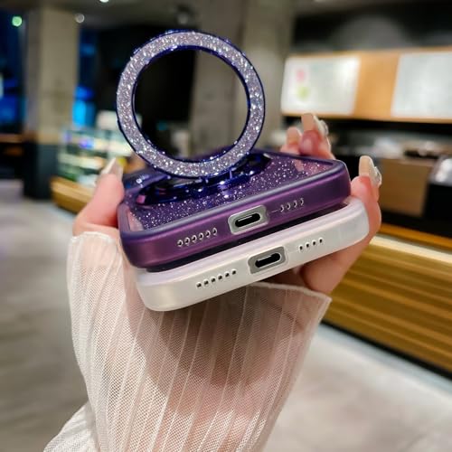 BEENTRYS Transparent Glitter Case for Honor X6A,Magnetic Ring Holder Bling Sparkle Girl Women Clear Silicone TPU Shockproof Phone Case Cover for Honor X6A-Purple - Image 3