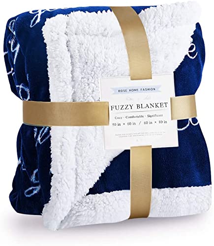 Rose Home Fashion Throw Blankets for Women Gifts, Womens Birthday Gifts for Women, Christmas Sherpa Blanket w/Words of Love, Support, Positive Energy, Healing Thoughts(50X60, Navy)