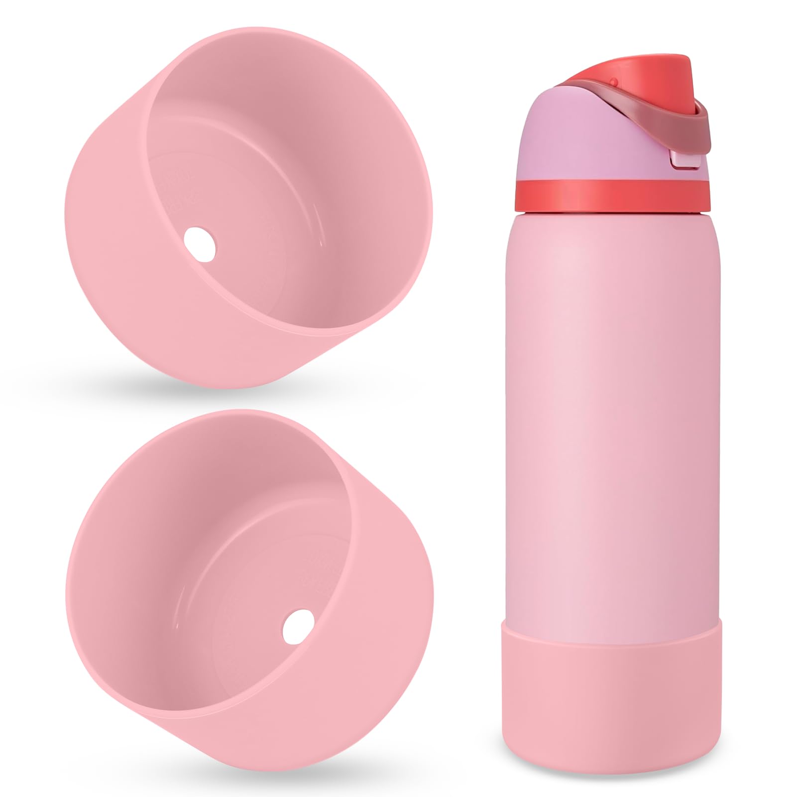 BKBY 2PCS Silicone Water Bottle Boot, Compatible with Owala 24oz 32oz 40oz, Protective Anti-Scratch & Anti-Dent No Noise Sleeve Cover for FreeSip/Twist/Flip Water Bottles (Angel Food Cake, 32oz)