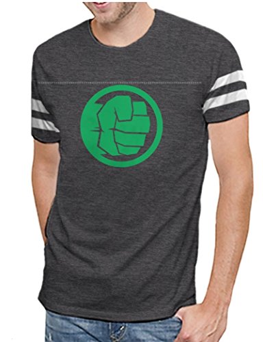 Marvel The Incredible Hulk Green Fist Logo Mens Varsity Charcoal Heather T Shirt | Avengers Infinity War Edition (Large), Grey