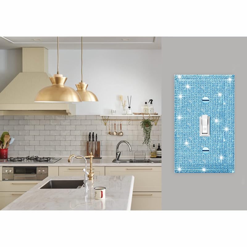 Image of 4 Pcs Shiny Blue Rhinestones Light Switch Plate Wall Plates Toggle Light Switch Cover Decorative Durable Switch Covers Outlet Covers