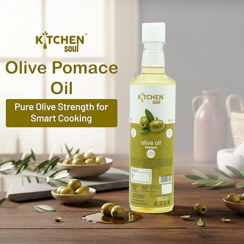 Image of KITCHEN SOUL Olive Pomace Oil 500ML | Pure Refined Olive Oil for Deep Frying, Cooking and Sauteing | High Smoke Point | Heart Healthy Edible Oil | No Preservatives