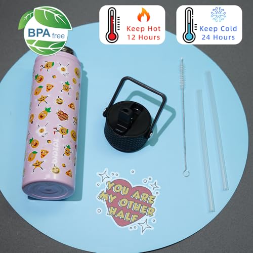 Image of BJPKPK Insulated Water Bottle, 22oz Stainless Steel with Straw Lid