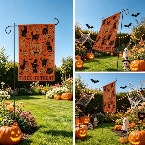 Black Cat Pumpkin Halloween Garden Flag 12x18 Inch Trick or Treat Yard Flag - image 5