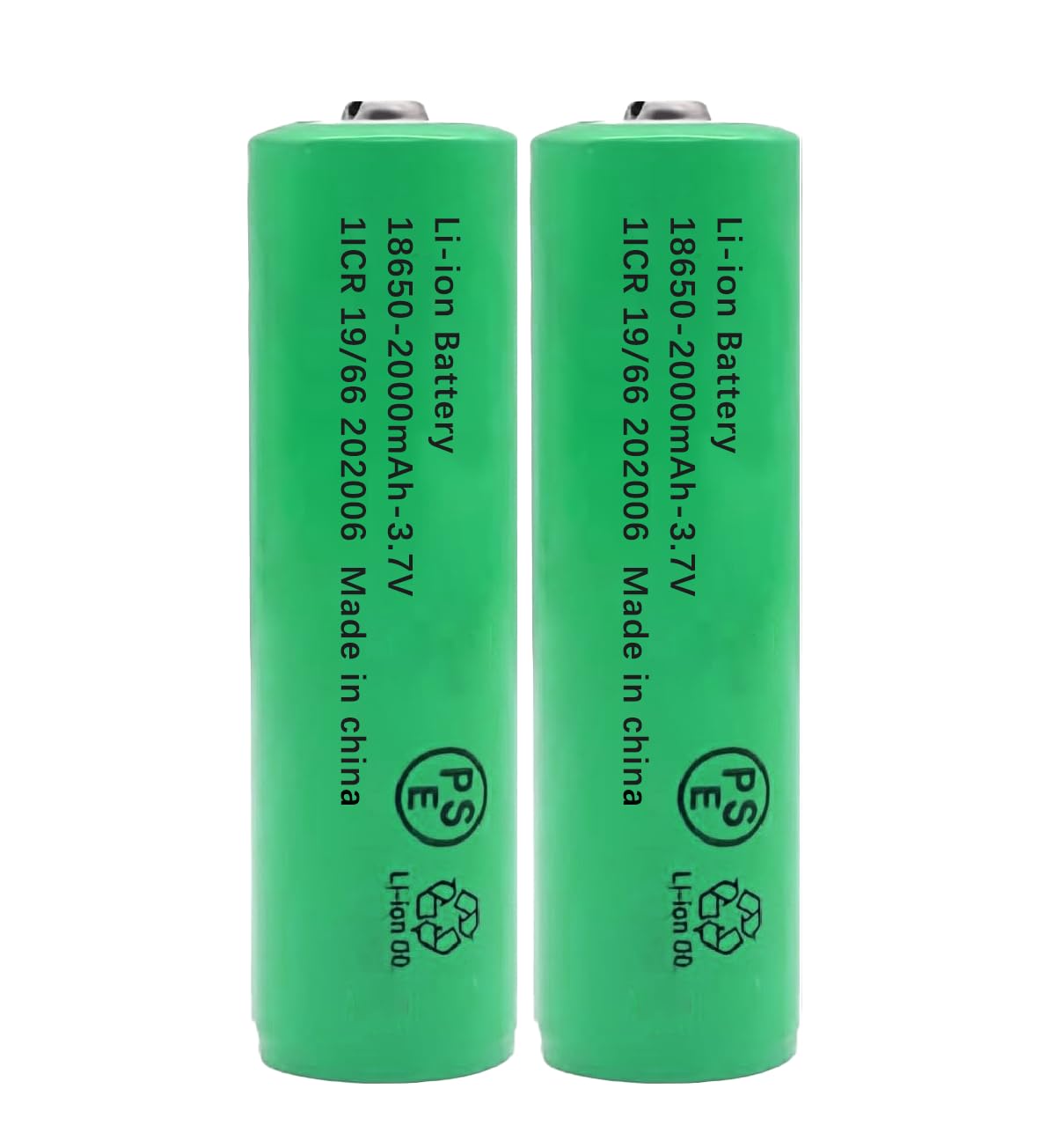 18650 Battery,2 Packs 3.7V 18650 Button Top Battery 18650 Rechargeable Batteries for Headlamp, LED Flashlight, Electronic Devices etc (Green)