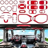 23PCS Full Set Interior Decoration Trim Kit for Jeep Wrangler JL JLU Gladiator JT 2018-2023 Steering Wheel Door Handle Air Conditioning Vent Cup Holder Reading Light Headlight Switch Gear Cover (Red)