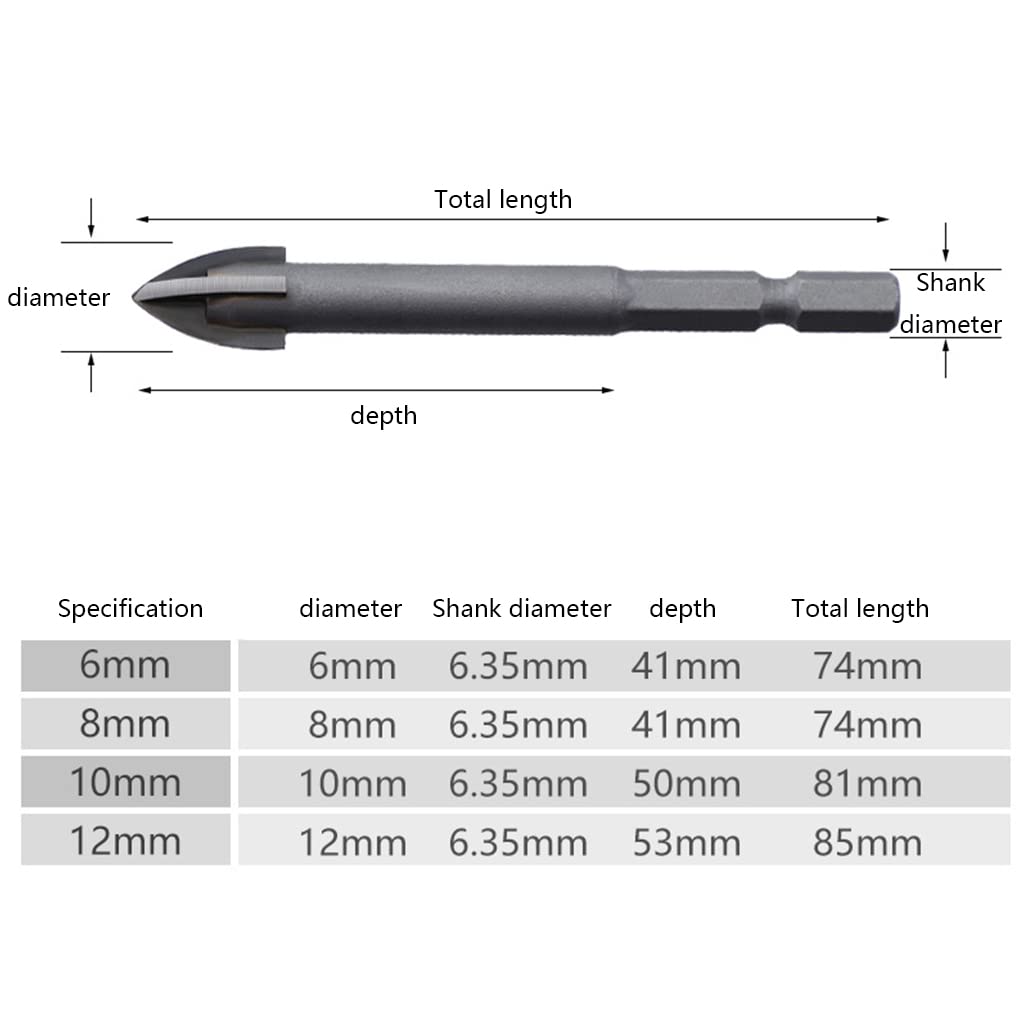 Multifunctional for Triangle Drill Tile Drill Bit for Tile Brick and Wood 4/6/8/10/12mm Efficient Drilling Tool,Carbide