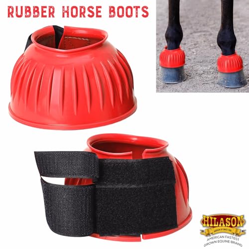 Image of HILASON Western Horse Rubber PVC Ribbed Double Hook and Loop Bell Boots Training Protective Shock Absorbing Leg