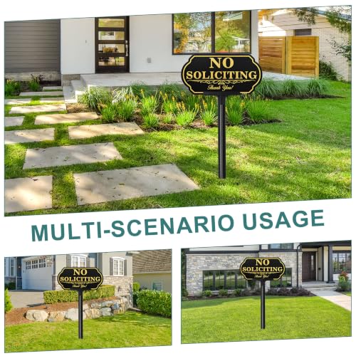 Image of No Soliciting Sign for House, 5 x 10 Inch Aluminum Yard Sign with Stake | UV Printed Aluminum No Soliciting Yard Sign with Adjustable Stake, Weatherproof Outdoor Sign for Home, Lawn and Property