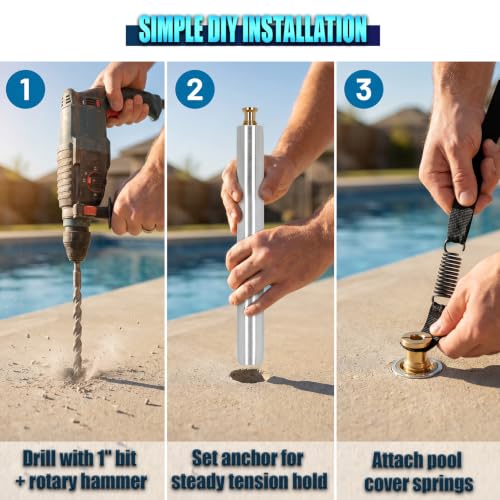 Image of 10 Pack 18 inch Pool Cover Anchors, 18 inch Heavy Duty Aluminum Tube with Brass Anchors, Suitable for Loose Ground or Paved Surface Installation, Fit for Pool Safety Cover Fixation, Extra-Long Lawn Pipe Set