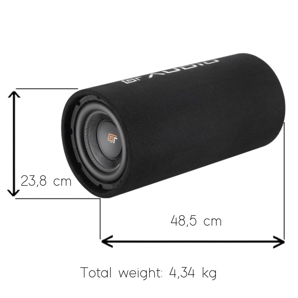 KIT SET PER BASS FACE GT AUDIO GT-BASS8.1, 1 subwoofer a tubo bass reflex con sub da 20 cm 200 mm 8", 300 watt rms e 600 watt max, 4 ohm, bagagliaio, per auto, 1 pezzo