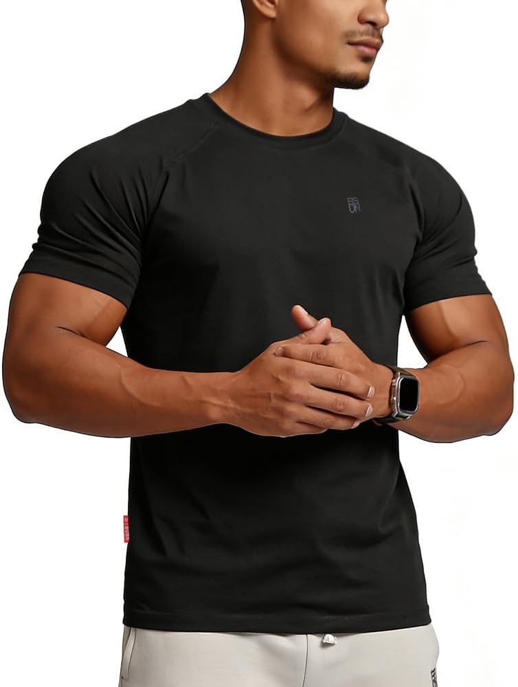 Casual Short Sleeve Crew Neck Classic Wicking Breathable Fitness Muscle Athletic T Shirts Mens - Image 3