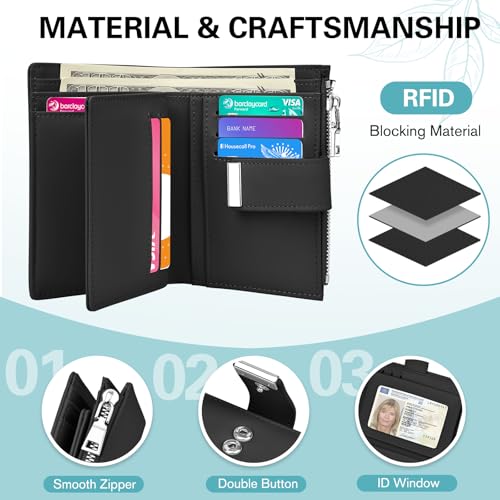 Image of Small Wallet Women RFID Blocking Soft Leather Card Holder Compact Ladies Wallet with Zipper Coin Pocket ID Window