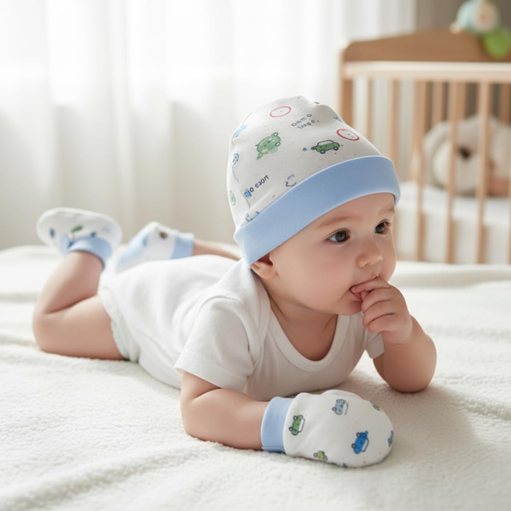 VParents Baby Mittens Caps Gloves and Booty Combo Unisex Booty Set Durable Cotton Gift Set Assorted Deisgn Set of 2 0-3 Months