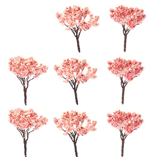 TOPBATHY 10 Arbres Cerisier Miniatures 4X4X2.6 Pouces Décoration Paysage Maquette avec Fleurs Roses pour Diorama Aménagement Maison Et Bureau