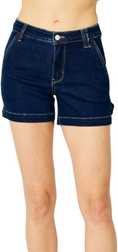 Judy Blue Stretchy Dark Denim Carpenter Shorts - Classic Midrise Fit-