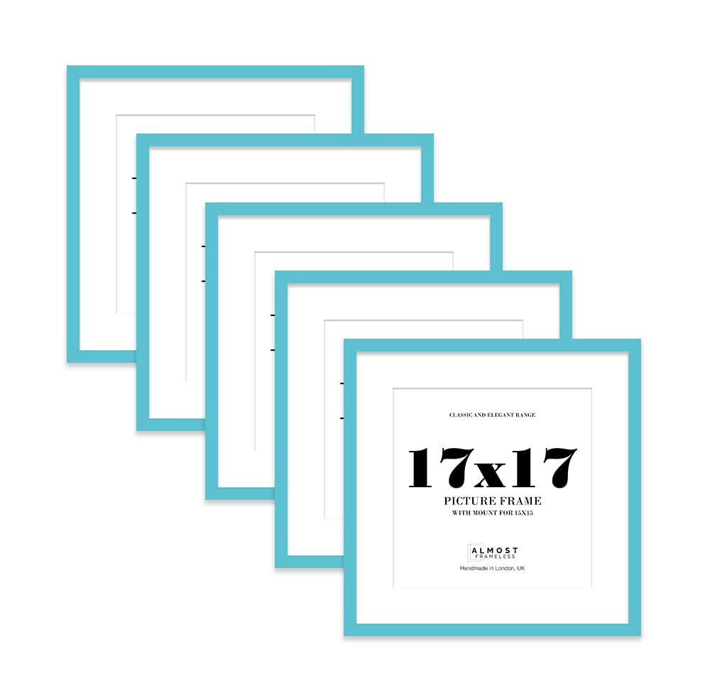 17x17 Turquoise Picture Frame with Mount for 15x15 Photos, Prints - Modern Square Wall Frame, Set of 5