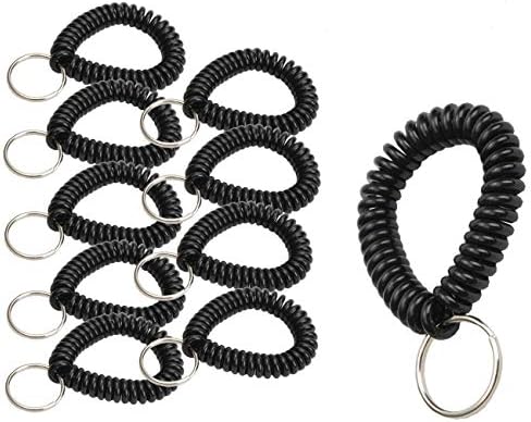 Lucky Line 2” Diameter Spiral Wrist Coil with Steel Key Ring, Multi-Color Flexible Wrist Band Key Chain Bracelet, Stretches to 12”, Black, 10 PK (41020)
