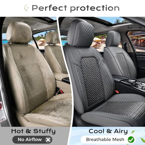 Image of Coverado Car Seat Covers Full Set: Breathable Leather Seat Covers for Front & Rear Seats, Waterproof Car Seat Protector, Universal Fit for Most Cars SUVs Trucks, Gray