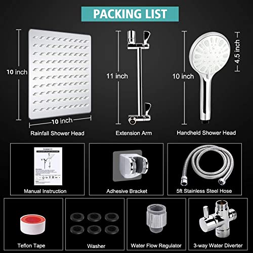 Tudoccy BLK3300 10 Inch High Pressure Rainfall Shower Head/Handheld Shower Combo With 11 Inch Extension Arm, 9 Settings Adjustable Anti-Leak With Holder/Hose, Height/Angle Adjustable thumb #6