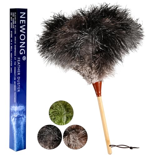 Image of 16inch Natural Good Ostrich Feather Duster with Bamboo Handle, Electrostatic Dust Remove for Ceiling,Fans,Bookshelves, Sofa, Windows, Fit for Home, Office and Cars