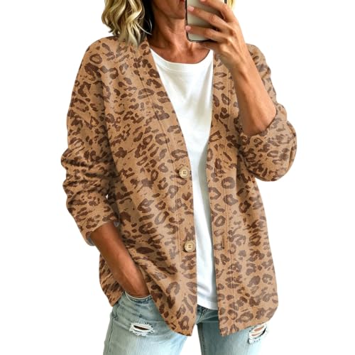 Leopard Cardigan for Women Button Up V Neck Fleece Soft Cardigans for Women - image 2