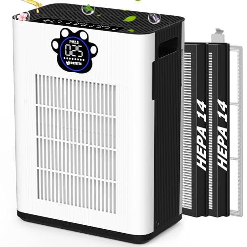 Image of DAYETTE Air Purifiers for Home Large Room Up to 3400 Ft with TVOC & PM2.5 Sensors, Pet Mode, Aromatherapy, Double Air Inlet Air Cleaner with 2x H14 HEPA Filters for Smoke Dust Pets Hair Odor, White
