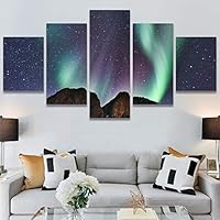 SIGNWIN 5 Panel Canvas Wall Art Astronomy & Space Contemporary Cosmic Dramatic Green Group Photography Realism Ultra for Home Decorations Ready to Hang - 60