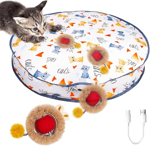 Interactive katzen spielzeug, Katzen Spielteppich, Katzenspielzeug Selbstbeschäftigung Matte Mit Ball, 2 in 1 Simuliertes Jagd Cat Toy, Katzenball Spielmatte für Stimuliert den Jagdinstinkt (Stil 2)
