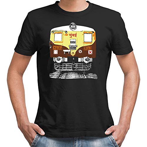 Image of Mumbai Train Unisex Men /Women Regular Fit Cotton Black T-Shirt
